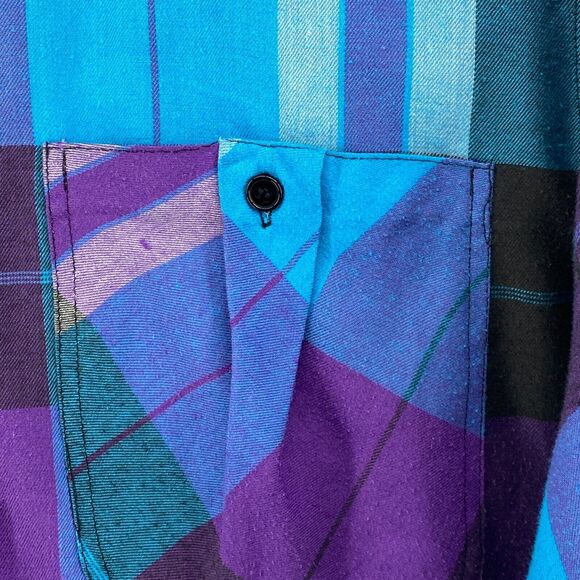 NO STRINGS ATTACHED Shirt Womens S Plaid Button Front Long Sleeve Blue Vtg 80s - Picture 5 of 12